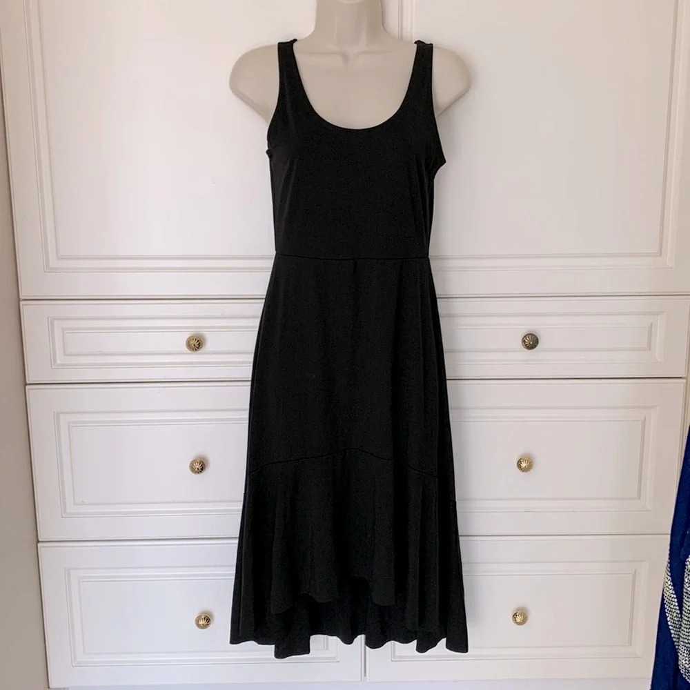 Gap little black dress high low hem tank sleeveless stretch jersey body con xsp
